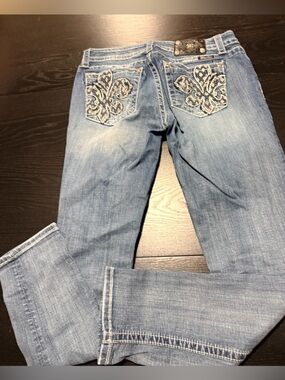 Vintage Y2K Miss Me Light Blue Embroidered Boot Cut Jeans